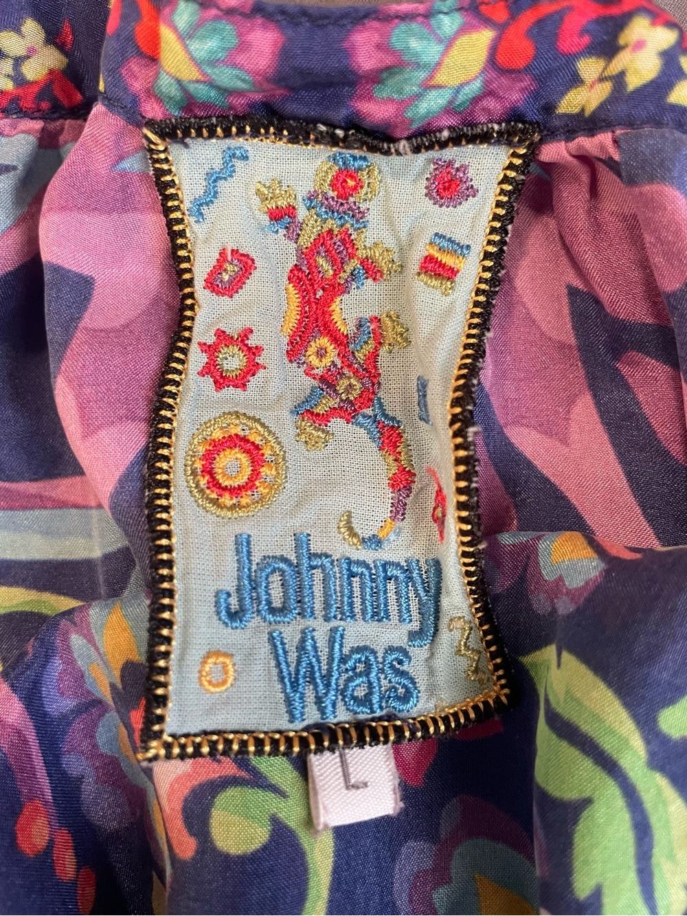 Johnny Was Navy Floral Embroidered Peasant Blouse - Picture 3 of 4